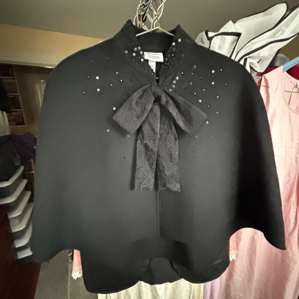 Prabal Gurung Black Wool, Sequin-Embellished Cape